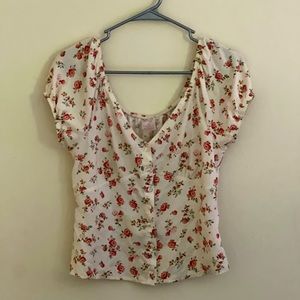 Beige top with red roses on